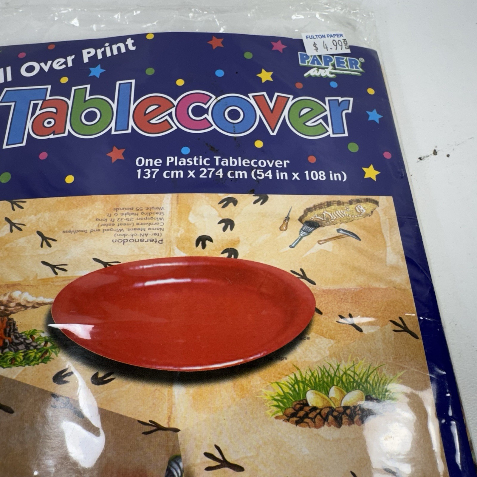 Dinosaur Plastic Paper Tablecover 54×108 in Creative Expressions New Dino Facts