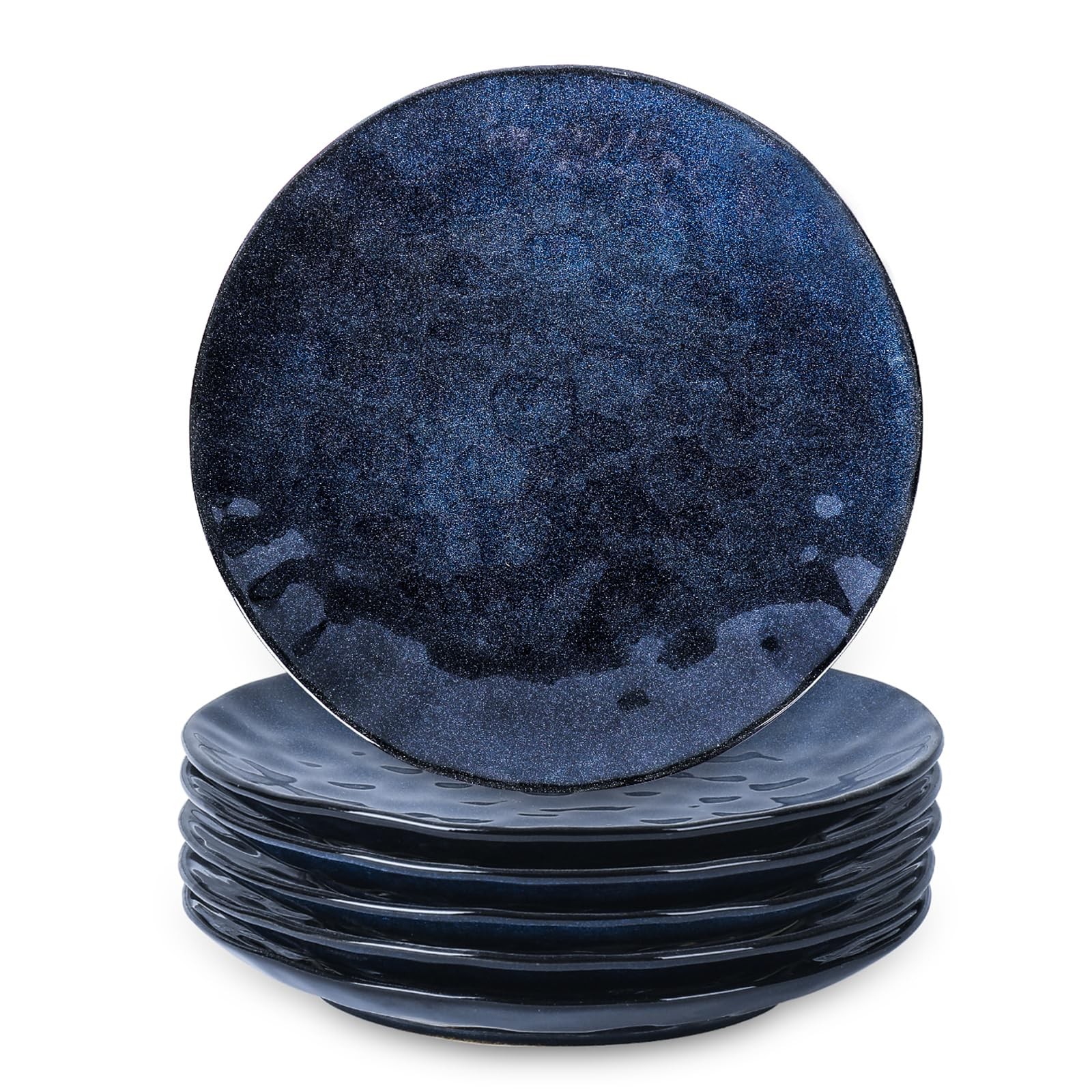 vicrays Ceramic Dinner Plates Set, 10.5 Inch, Set of 6, Round, Large, Blue