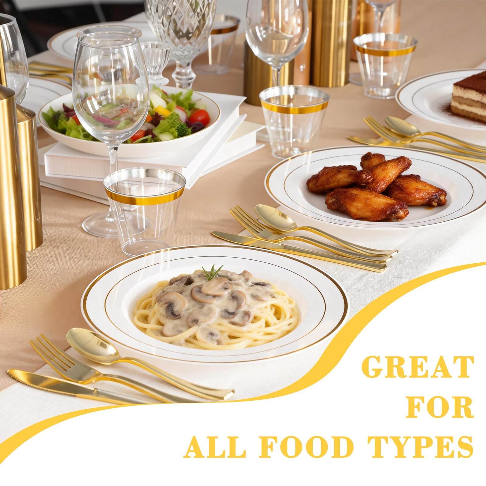 108PCS White and Gold Plastic Plates, 10 Inch Disposable Dinner Plates with G…