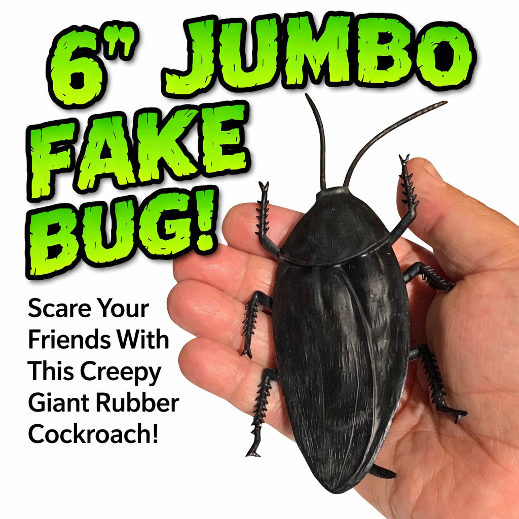 JUMBO COCKROACH 6″ Giant Rubber Fake Bug Prank Joke Gag Funny Roach Halloween