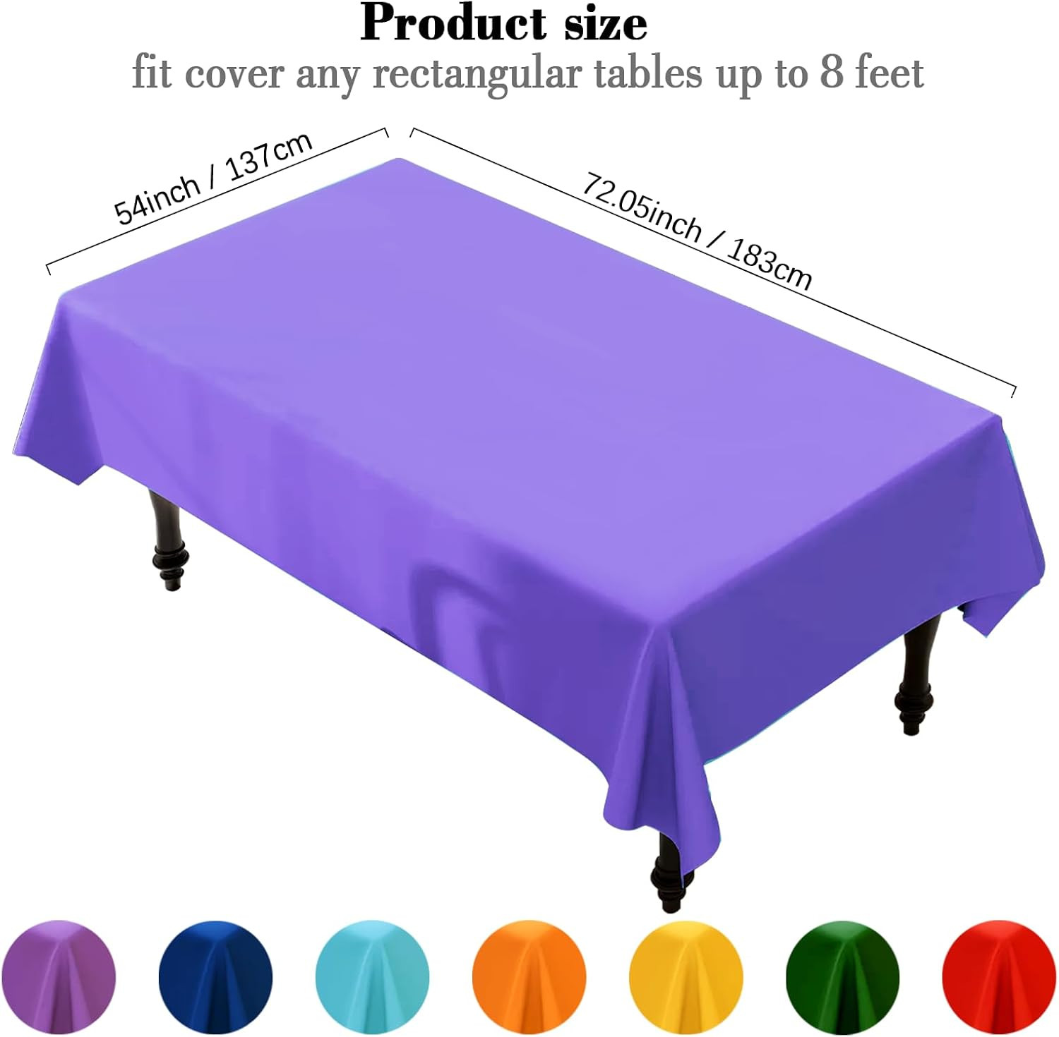 7 Pcs Disposable Plastic Tablecloths, Assorted Rainbow Colors, Rectangular Solid