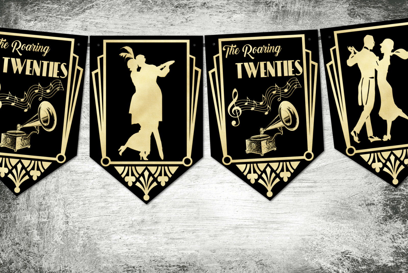 Vintage Gatsby Art Deco Roaring 20’s Bunting Party Celebration Bar Decoration