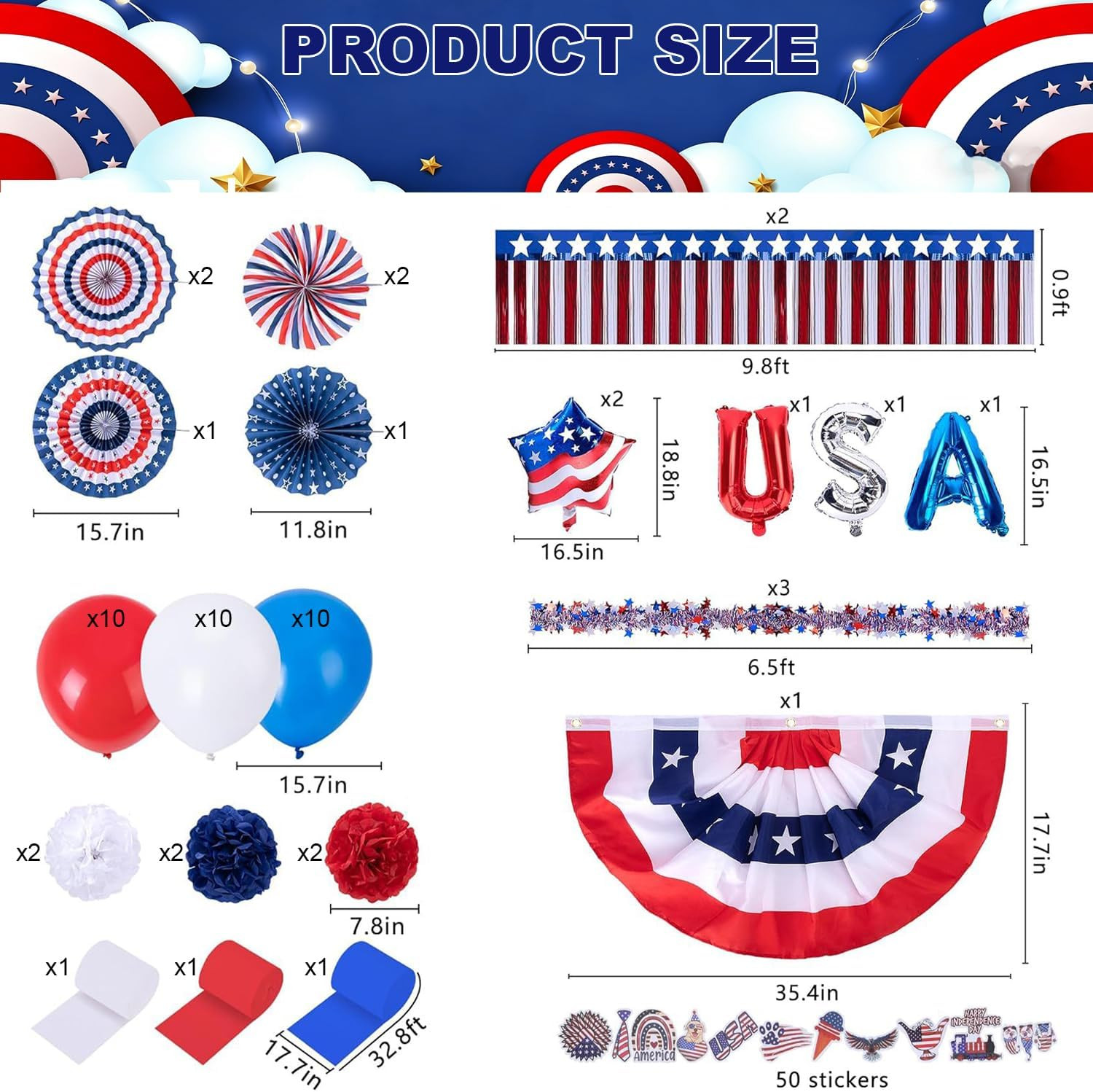 106 Pcs Golf Cart Decorations Kit, 4Th of July Patriotic Parade Car Decoration