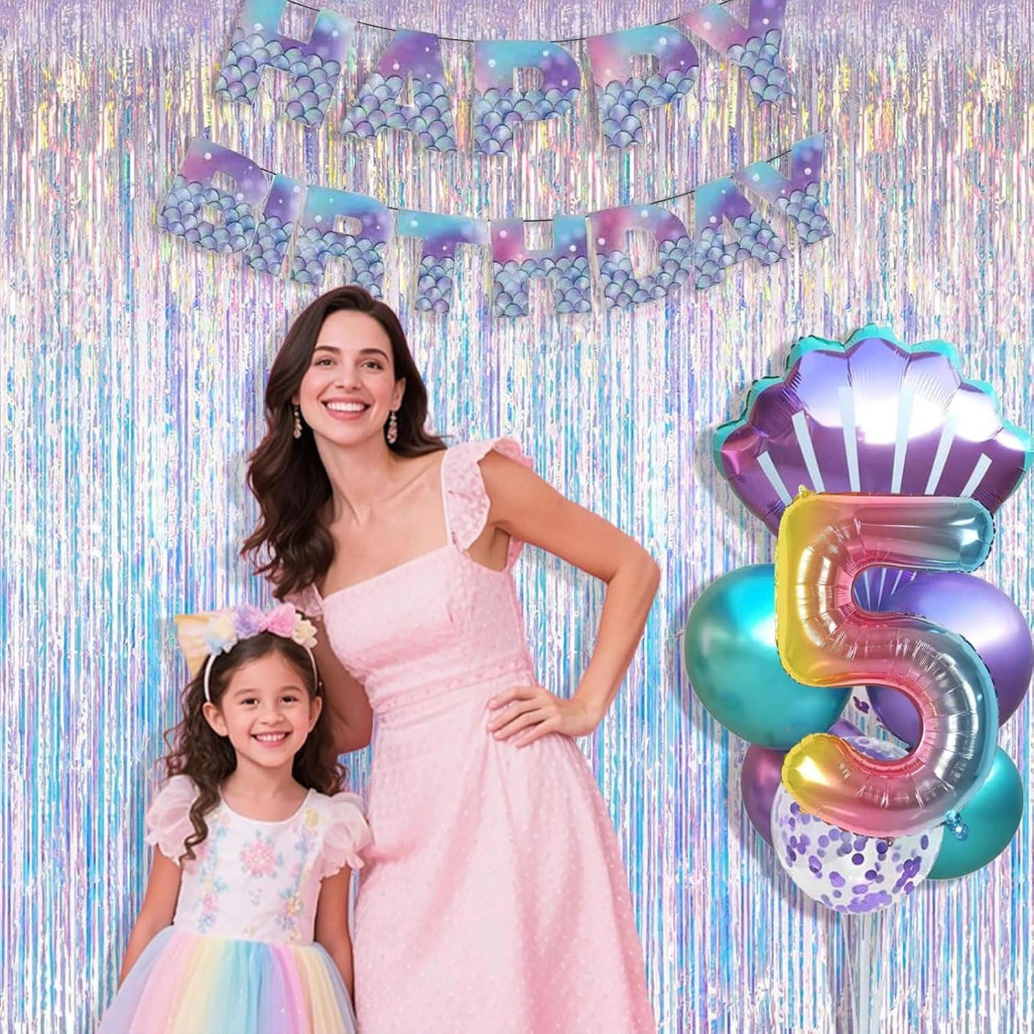 3.28×6.56ft 2 Packs Iridescent Party Decorations Fringe Backdrop Sparkling