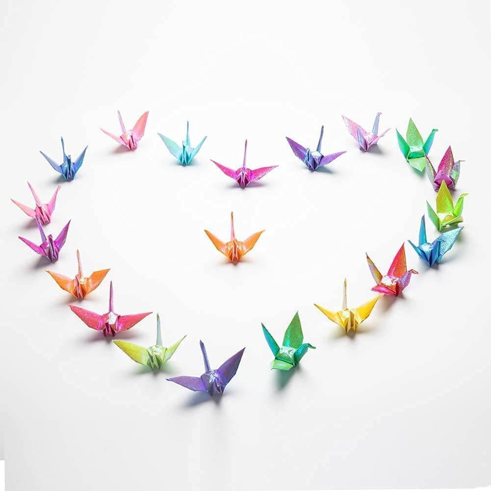 100Pcs Iridescent Premade Origami Birds Cranes Folded 1000 Japanese Cranes Mo…