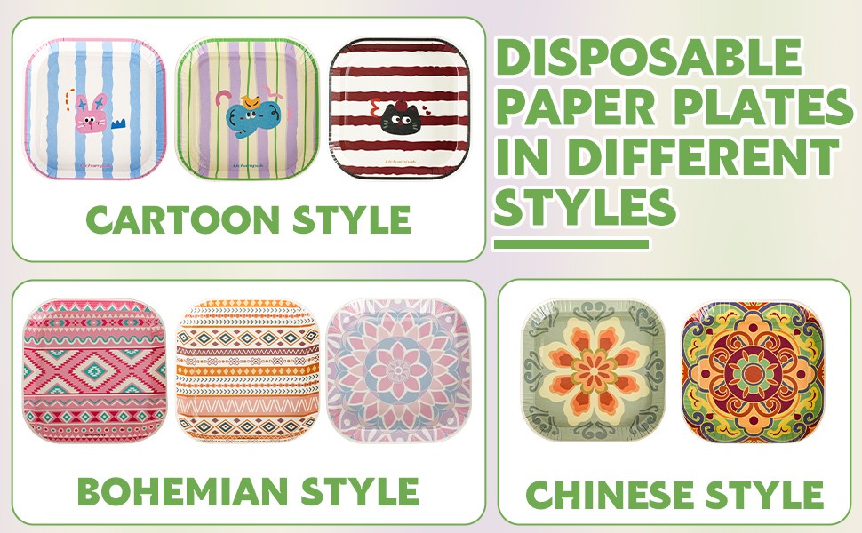 30 Pack Small Paper Plates 5 Inch, Retro Mini Square Paper Plates, Vintage