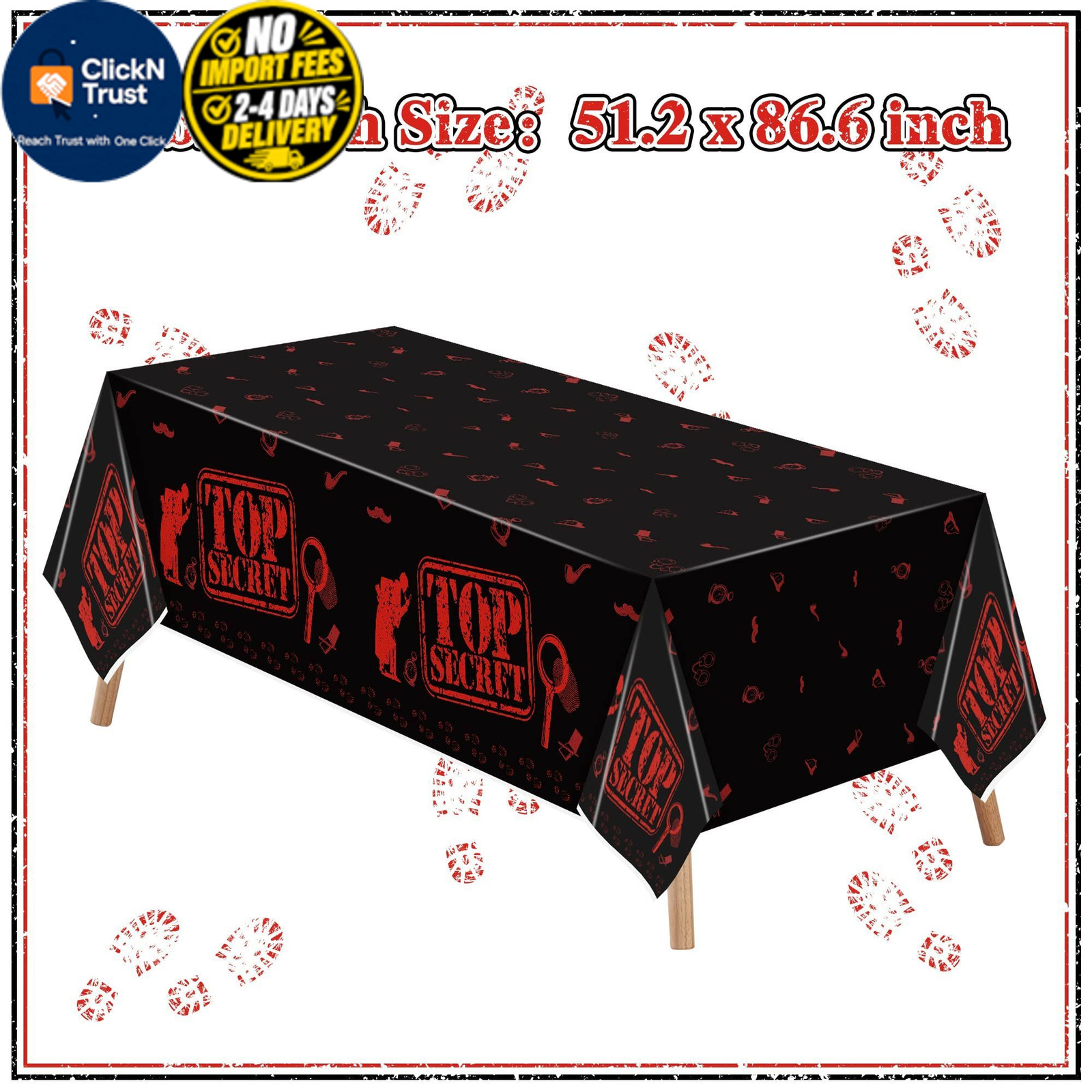 K1tpde 3PCS Spy Party Tablecloths for Kids Birthday 87×51 inches, Black