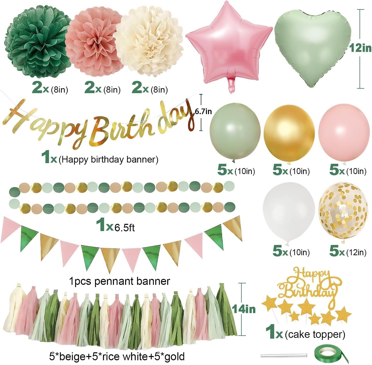 Pink Birthday Party Decorations Kit for Girls Women with Banner Foil Balloons
