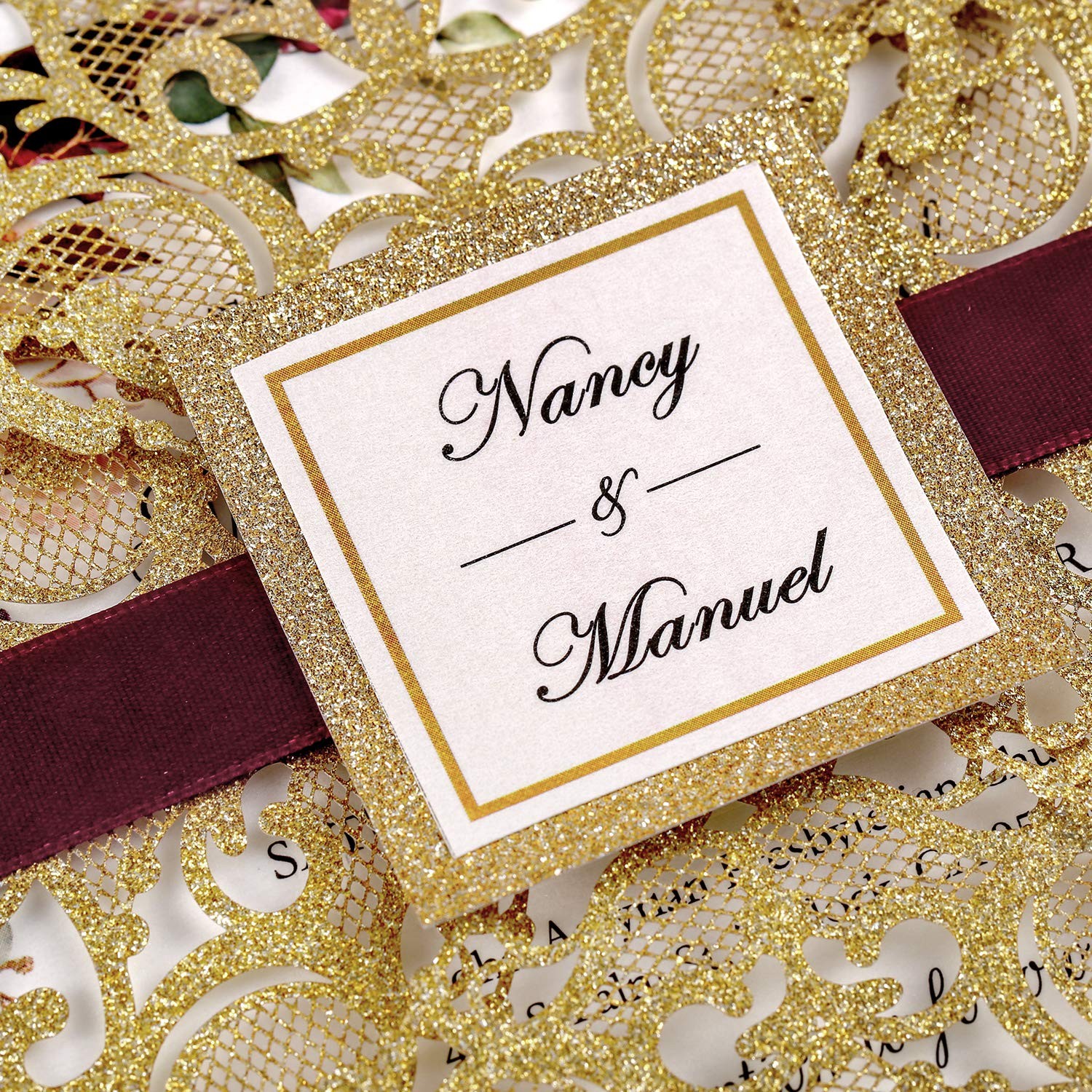 Dreambuilt 6.3 X 6.3 Inch 50Pcs Blank Dark Gold Glitter Laser Cut Wedding