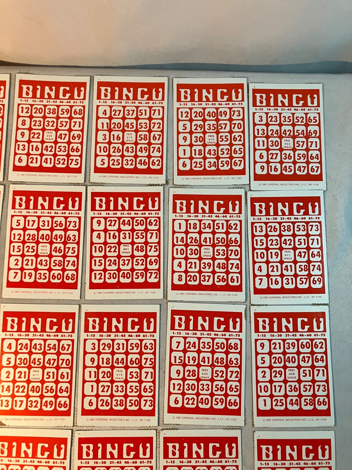 Lot of 20 Vintage Bingo Cards Cardboard Red White Retro
