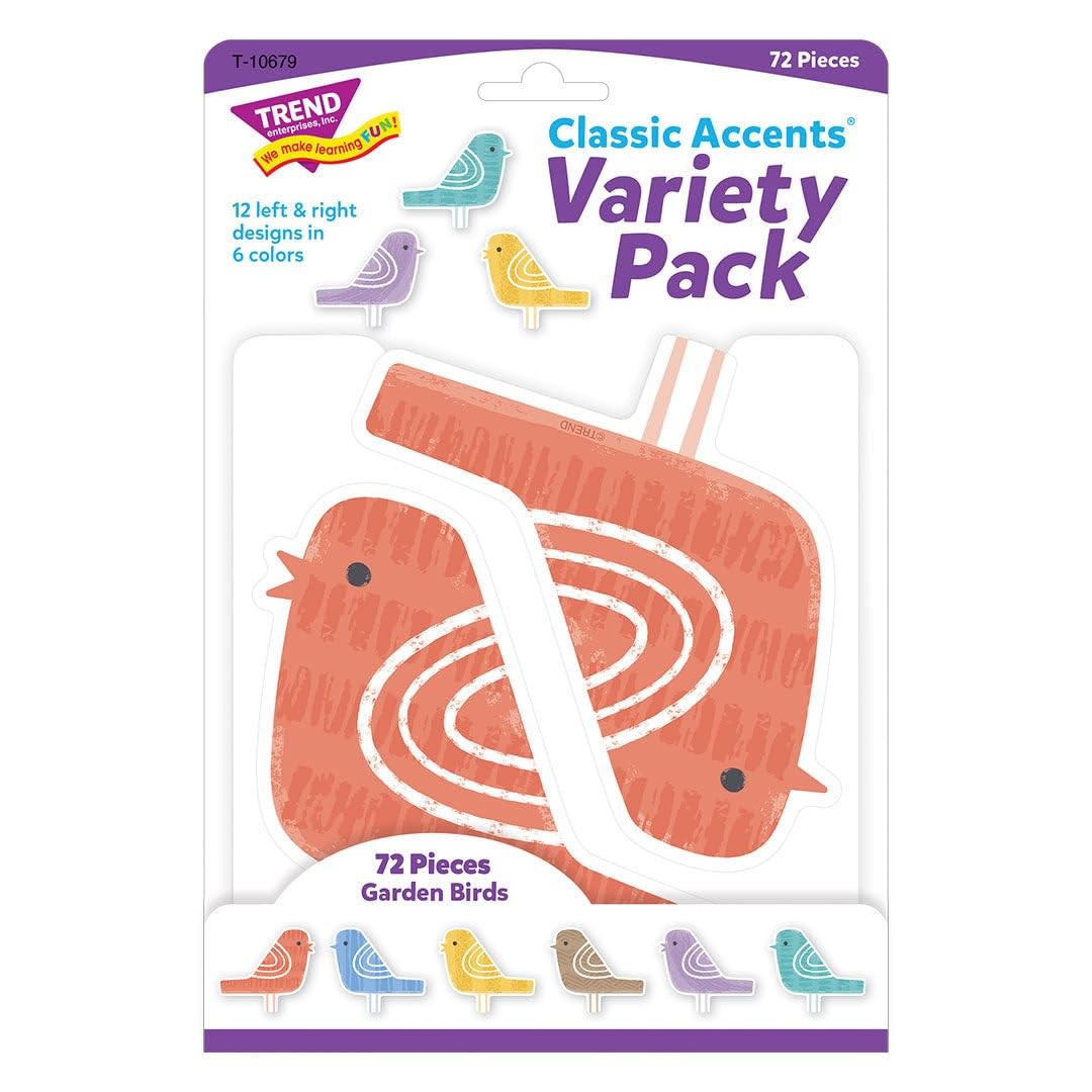 72 PCS Garden Birds Classic Accents Variety Pack Decorative Cutout Pieces