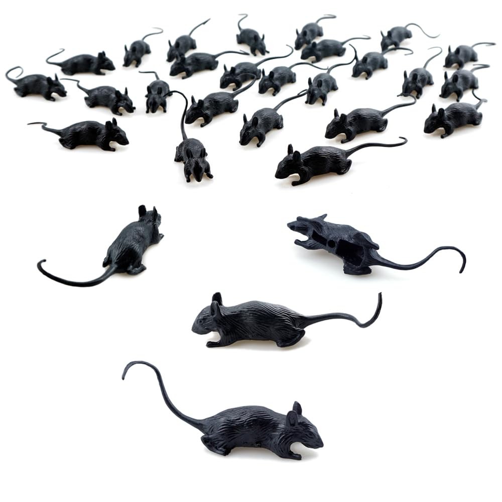 SaktopDeco 25 PCS Black Plastic Fake Rats for Prank Party Small,
