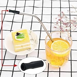 21Pcs Reusable Silicone Straw Tips, Stainless Straw Tips, Black Food Grade