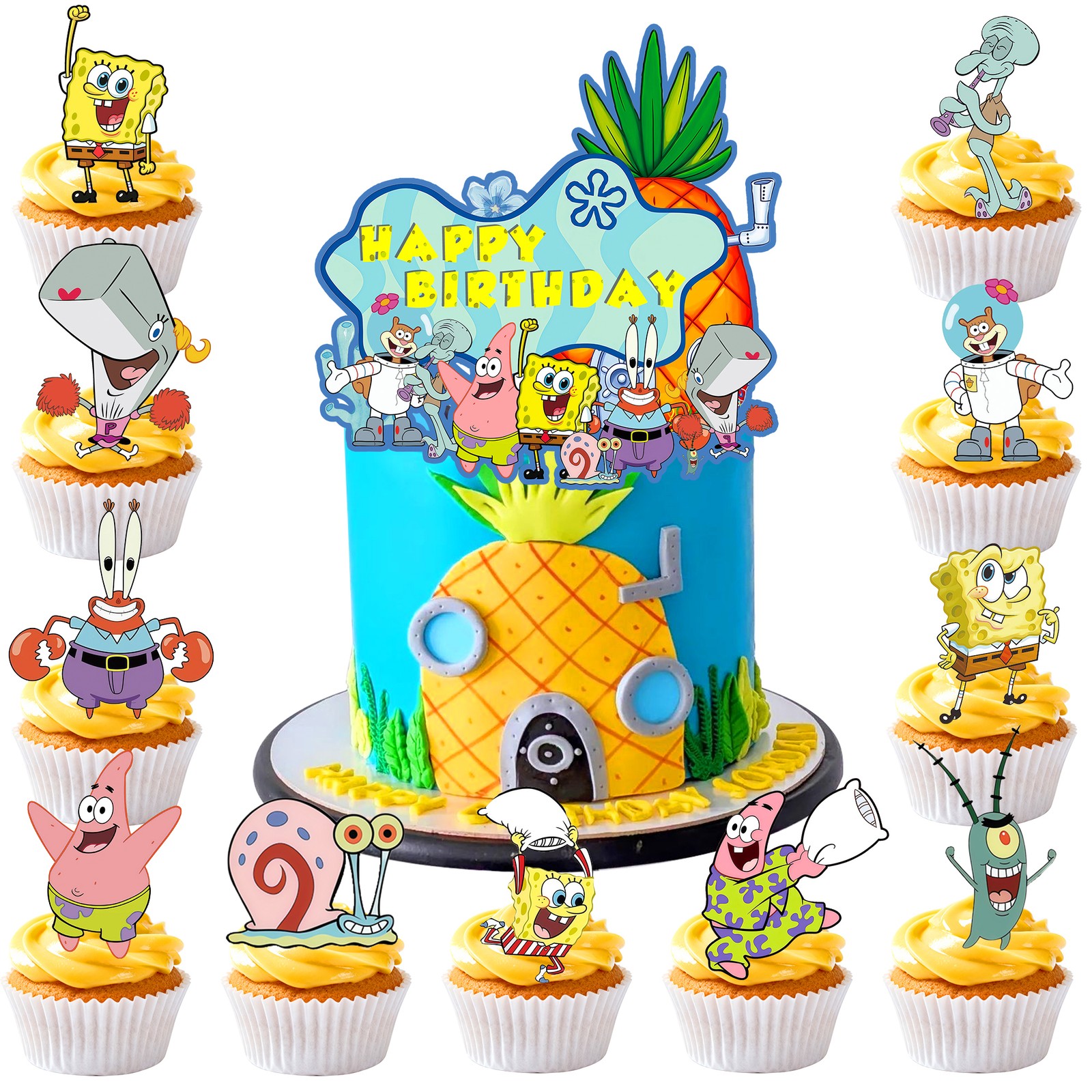 SpongeBob Birthday Cake Toppers SpongeBob Party Decorations Cupcake Toppers Set