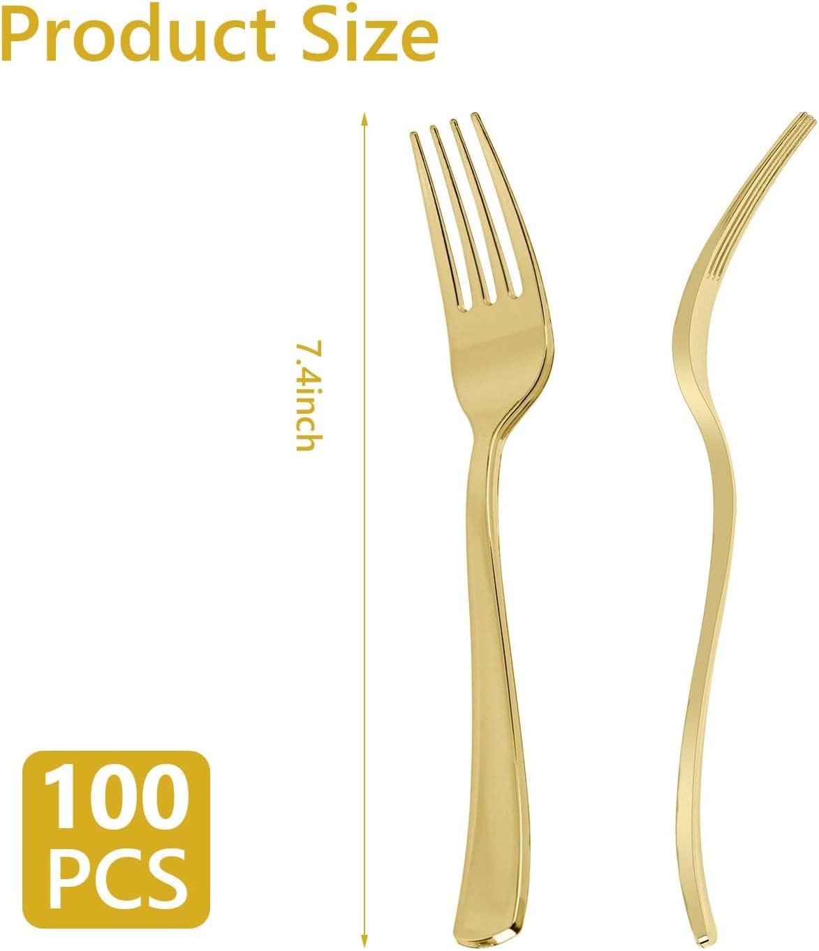 100PCS Gold Plastic Forks, Solid, Durable and Heavy Duty Gold Plastic Forks