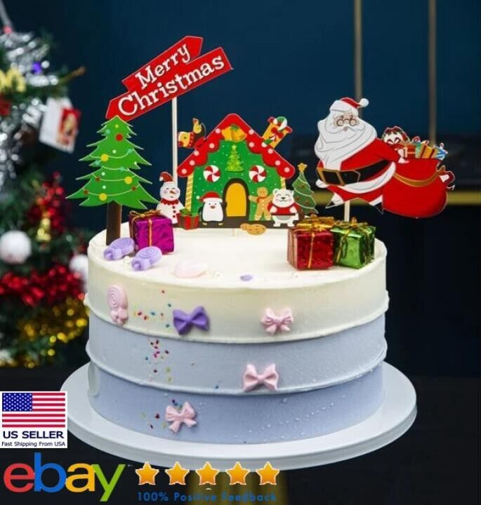 Extra 10% OFF New 4pcs Christmas Tree House Santa Snowman Cake Topper