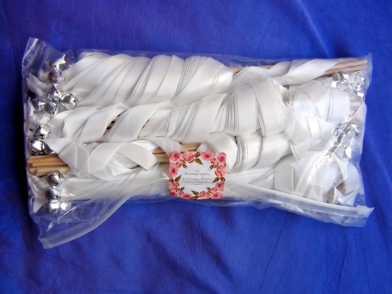 50PCS Ribbon Wands with Triple Ribbon and Silver Bell Party Wand Party Favors