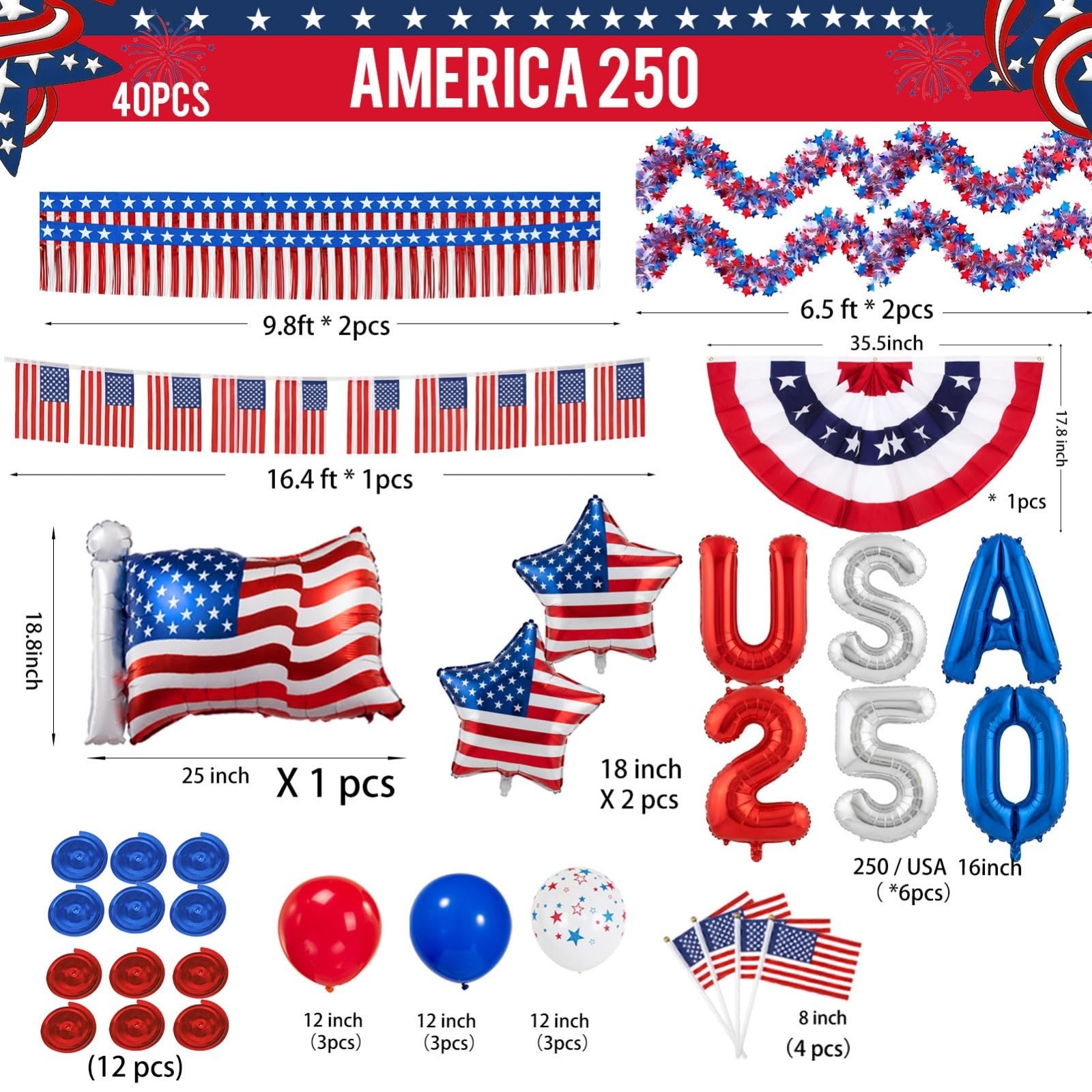 4th of July Golf Cart Decorations Kit, 250th Anniversary USA Patriotic Parade