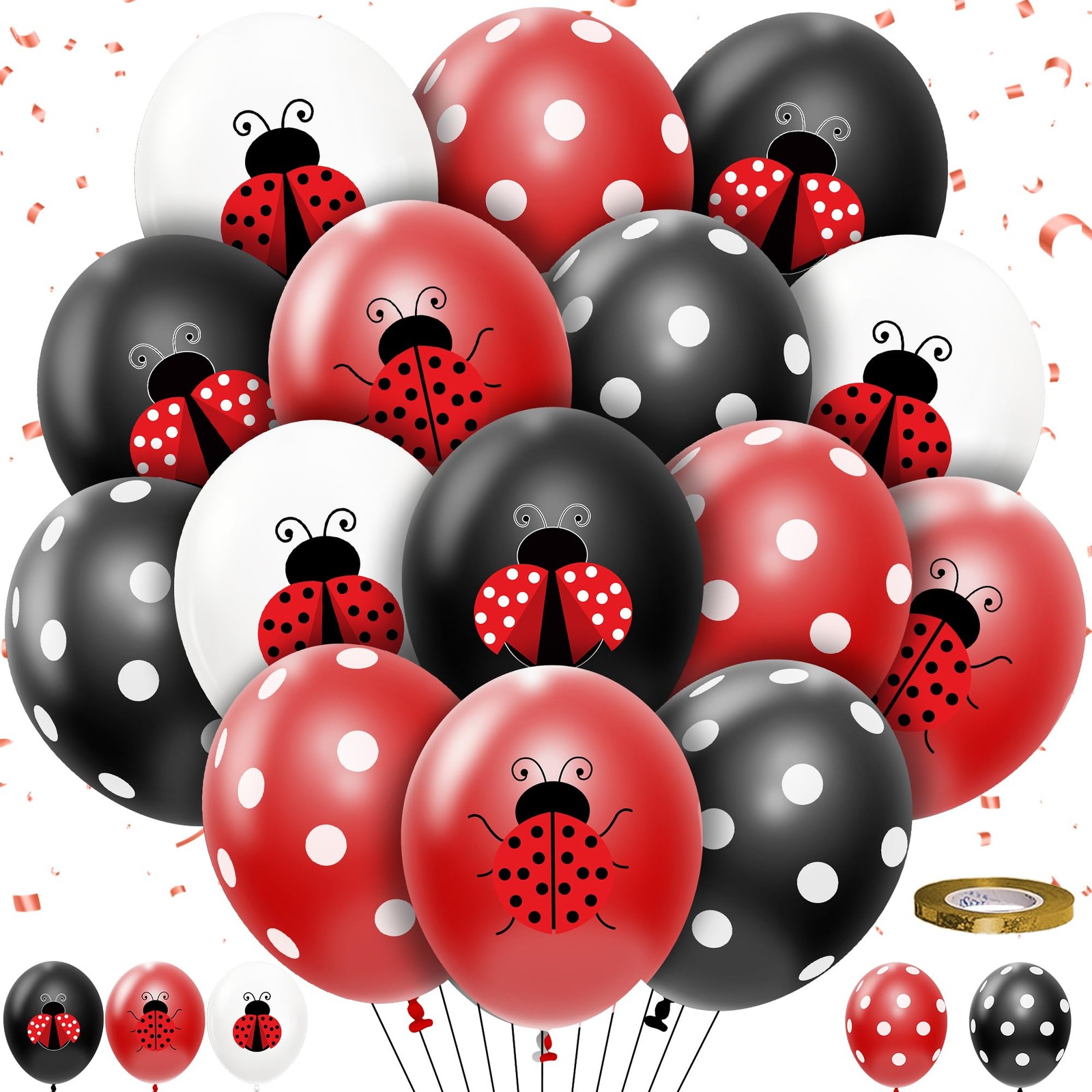 Ladybug Party Balloons Decorations Supplies, 50Pcs Disposable Red Black Polka