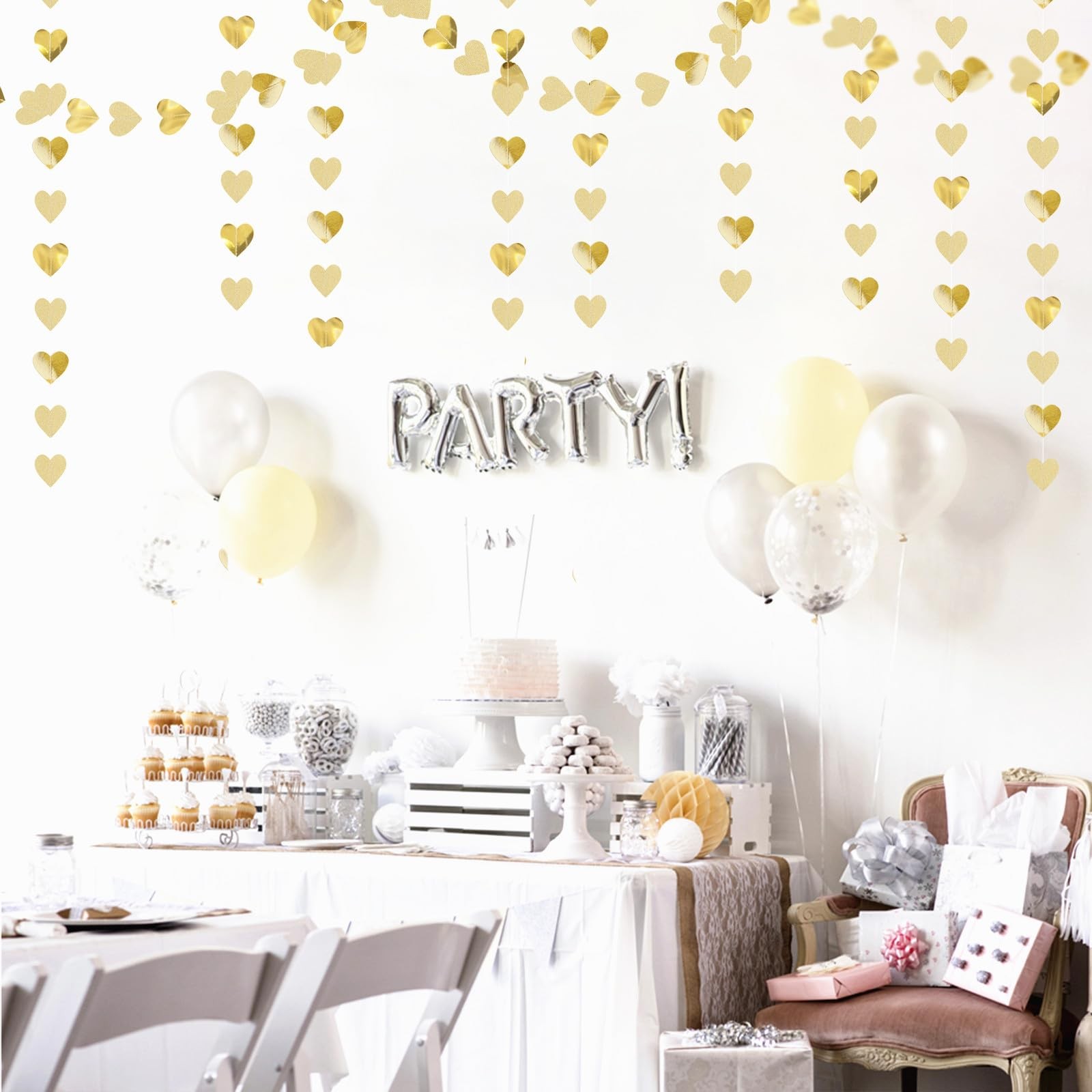 Glitter Champagne-Gold Engagement Party-Decorations Heart-Garland – 52ft Hang…