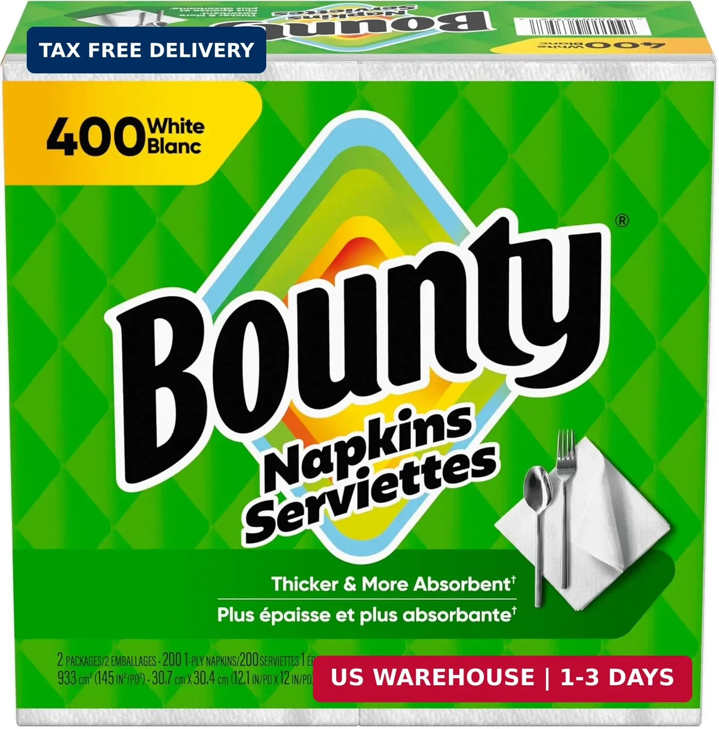 Bounty Paper Napkins, White, 400 Count