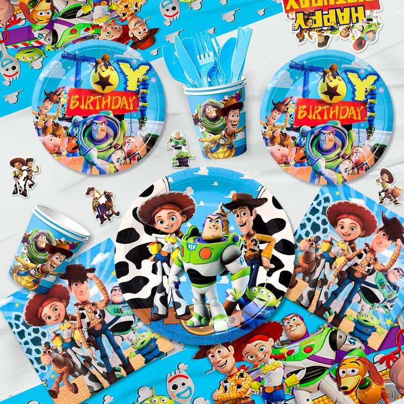 114 Pcs Toy Story Party Decorations Tableware Set Napkin Balloon Plates Backdrop