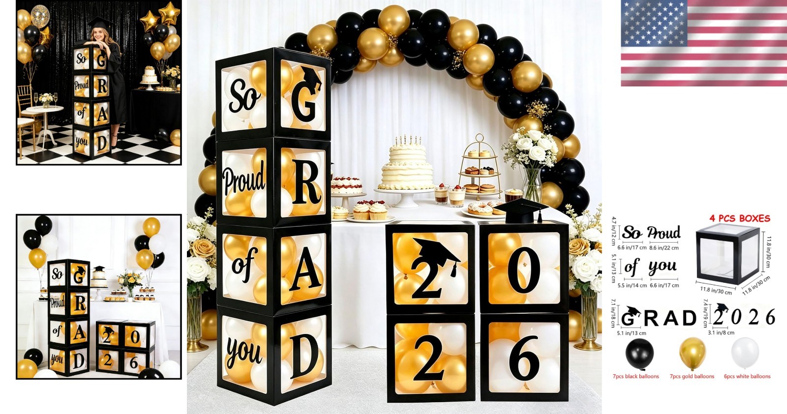 Graduation Decorations Set of 4 Boxes Balloons Letters for Class of 2026 Cele…