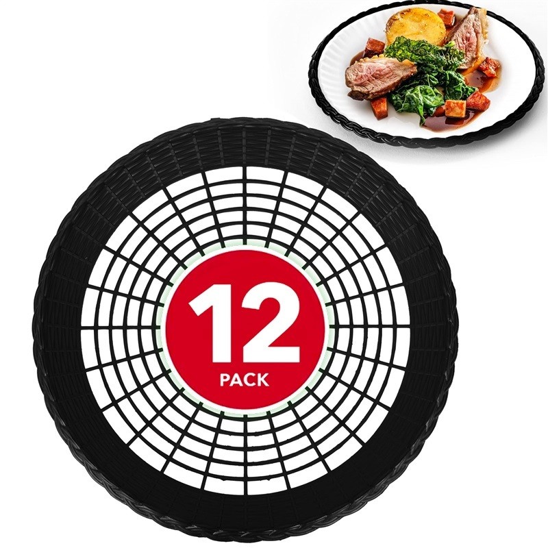 Stock Your Home 9” Paper Plate Holder in Black 12 Ct Plastic Heavy Duty Woven