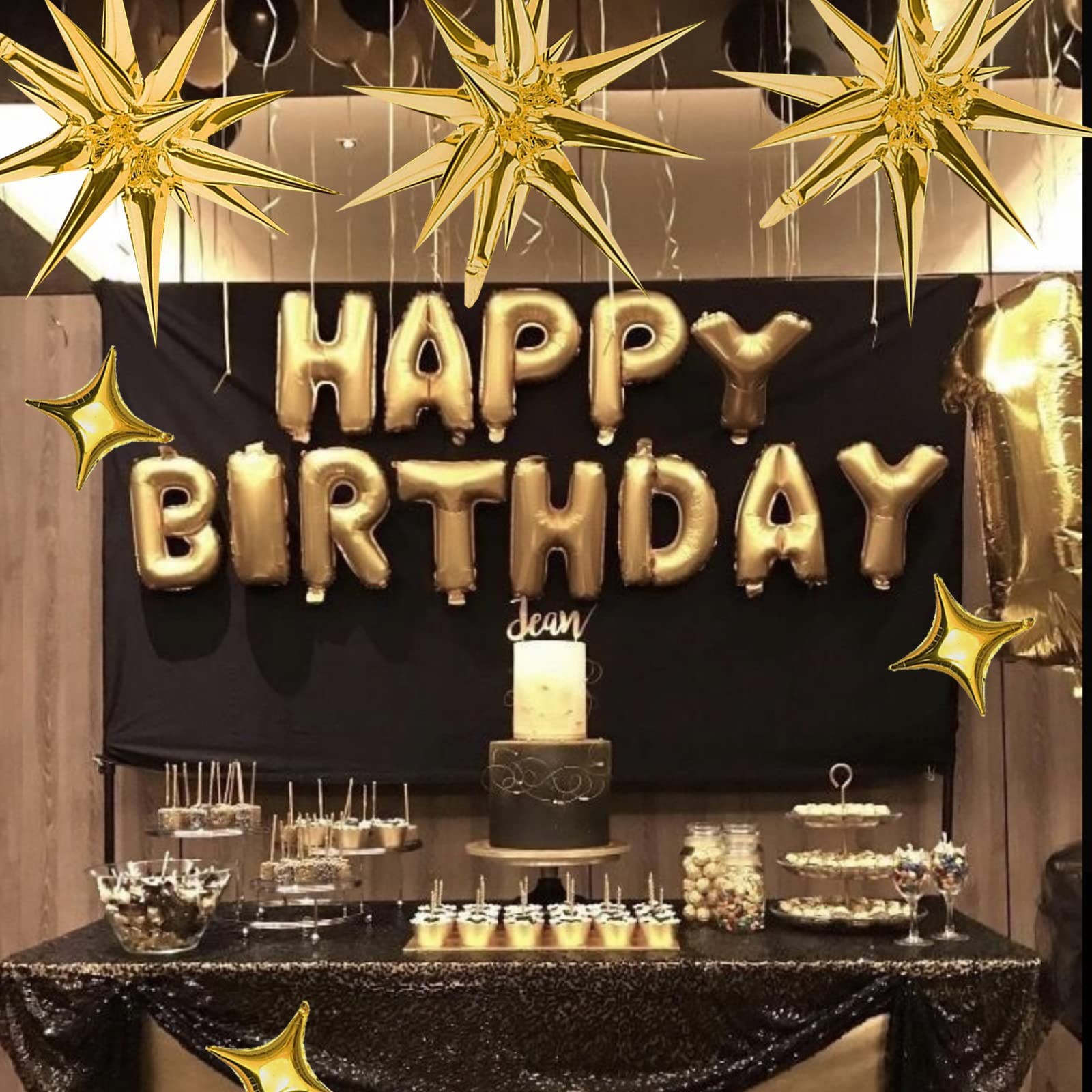 Gold Star Foil Balloons Kit – 6 Pack 12 Point Starburst Cone and Spike Balloo…