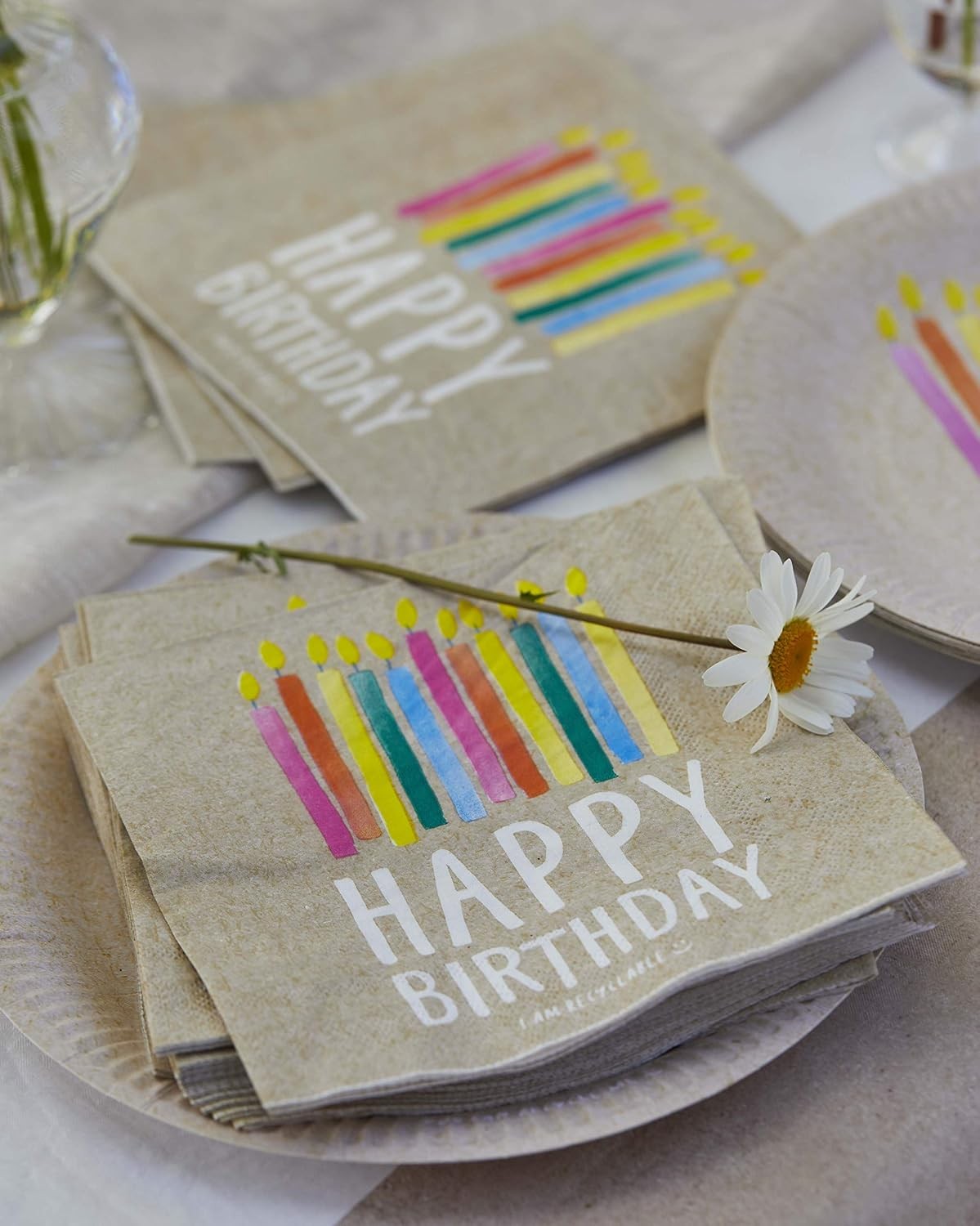 Kraft Birthday Party Paper Napkins ZERO PLASTIC ,33CM, 20PK