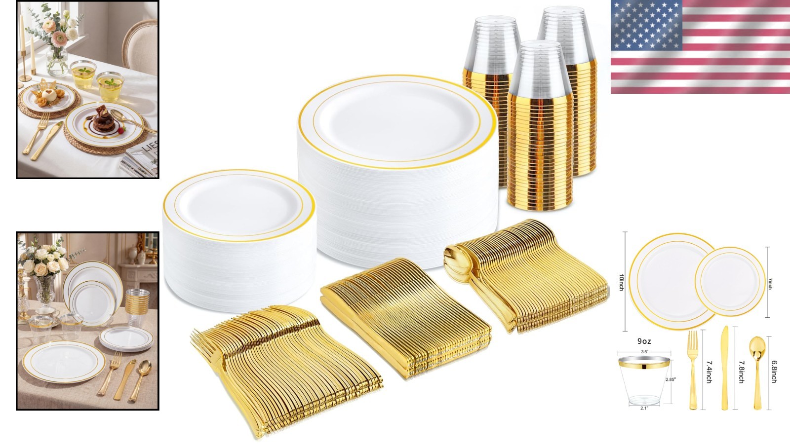 Stylish Gold Rimmed Plastic Plates – 300PCs Party Dinner Set