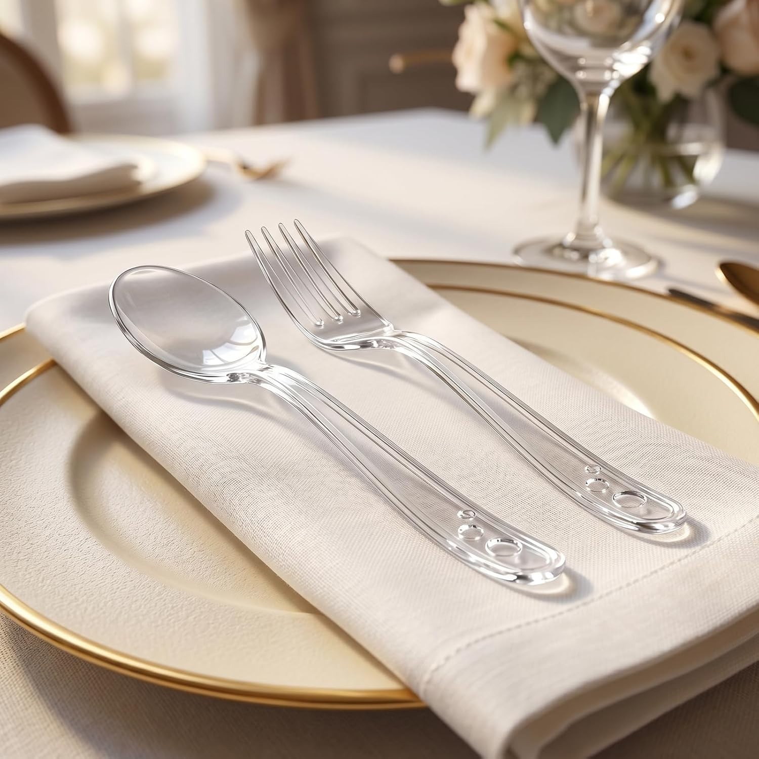 100 Count Plastic Silverware Heavy Duty -50 Forks, 50 Spoons, BPA-Free