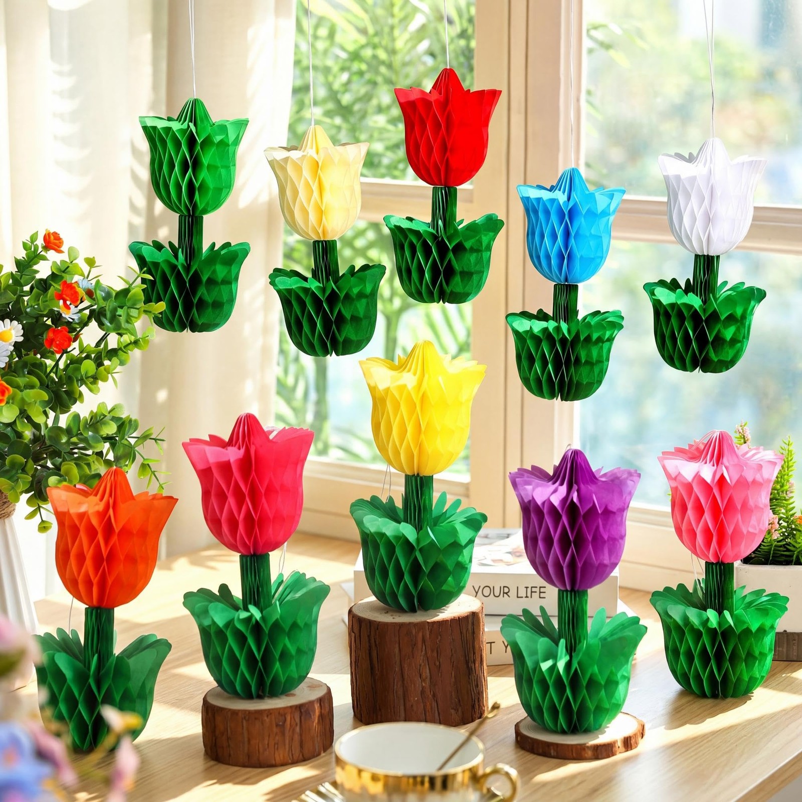 Spring Flower Honeycomb Centerpieces Tulip Table Decoration Party Supplie 10 PCS