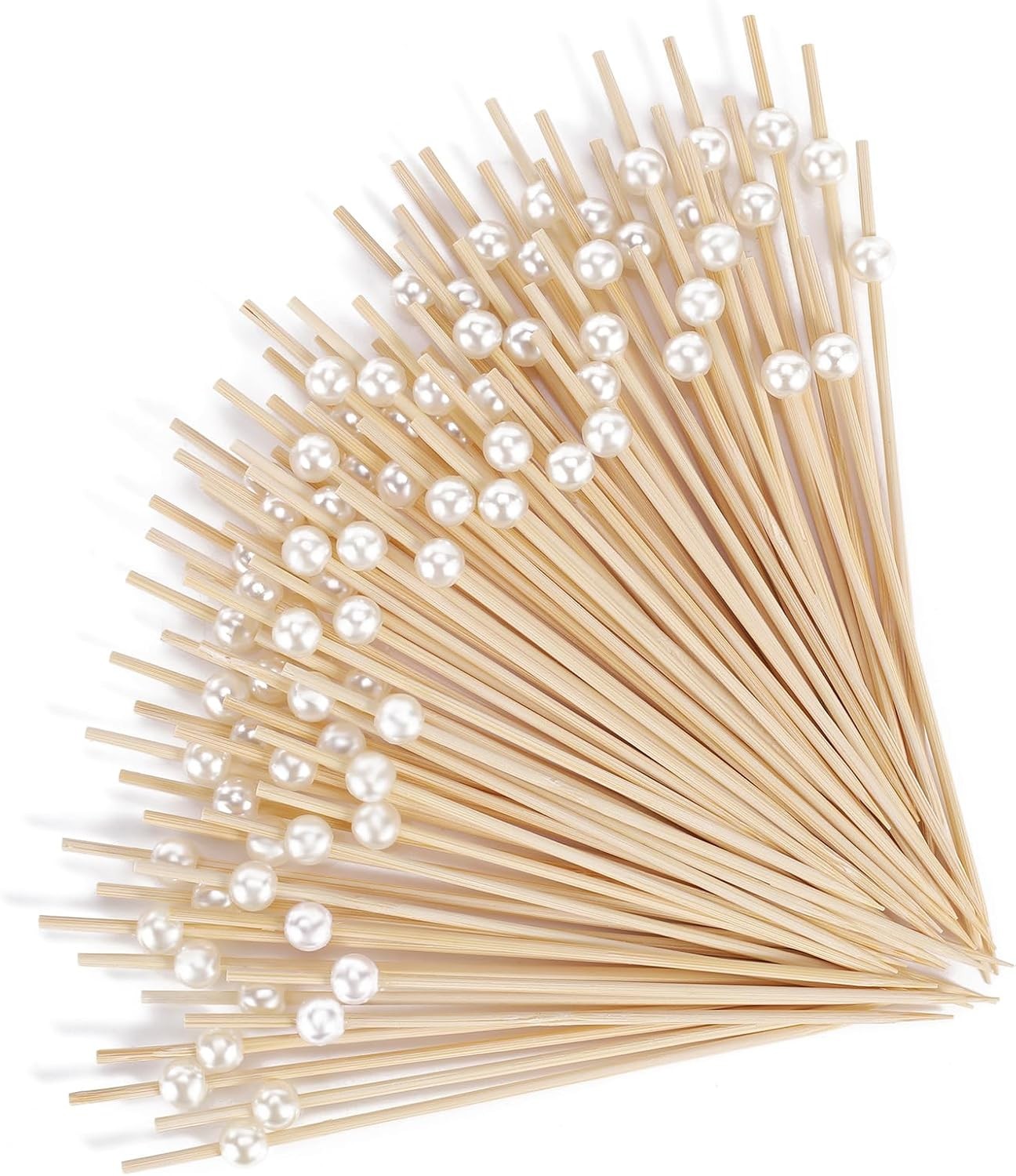 [300 Pcs] Cocktail Picks Toothpicks for Appetizers – 4.7 inch White Pearl