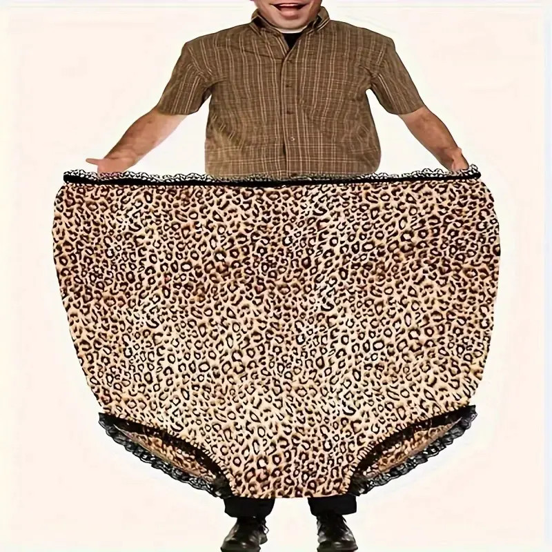 Funny Giant Adult Prank Gift Panties, Leopard Print Lace Trim, Unisex Joke Gift,