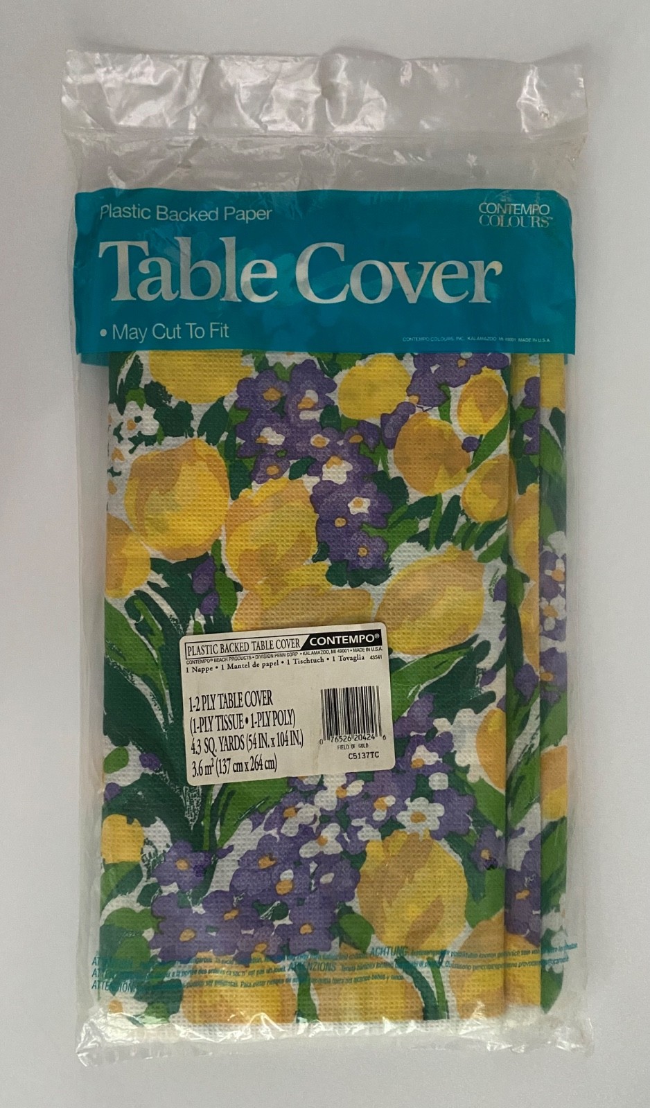 Vtg Contempo Table Cover Plastic Backed Paper Floral 54” x 104” New Sealed