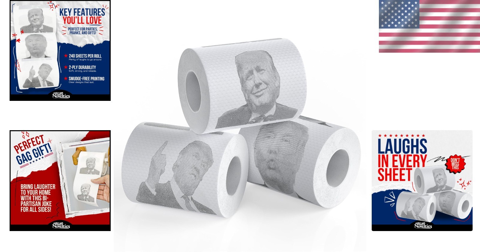 Donald Trump Toilet Paper – 3 Ply Funny Novelty Gag, 200 Sheets, Prank Gift Pack