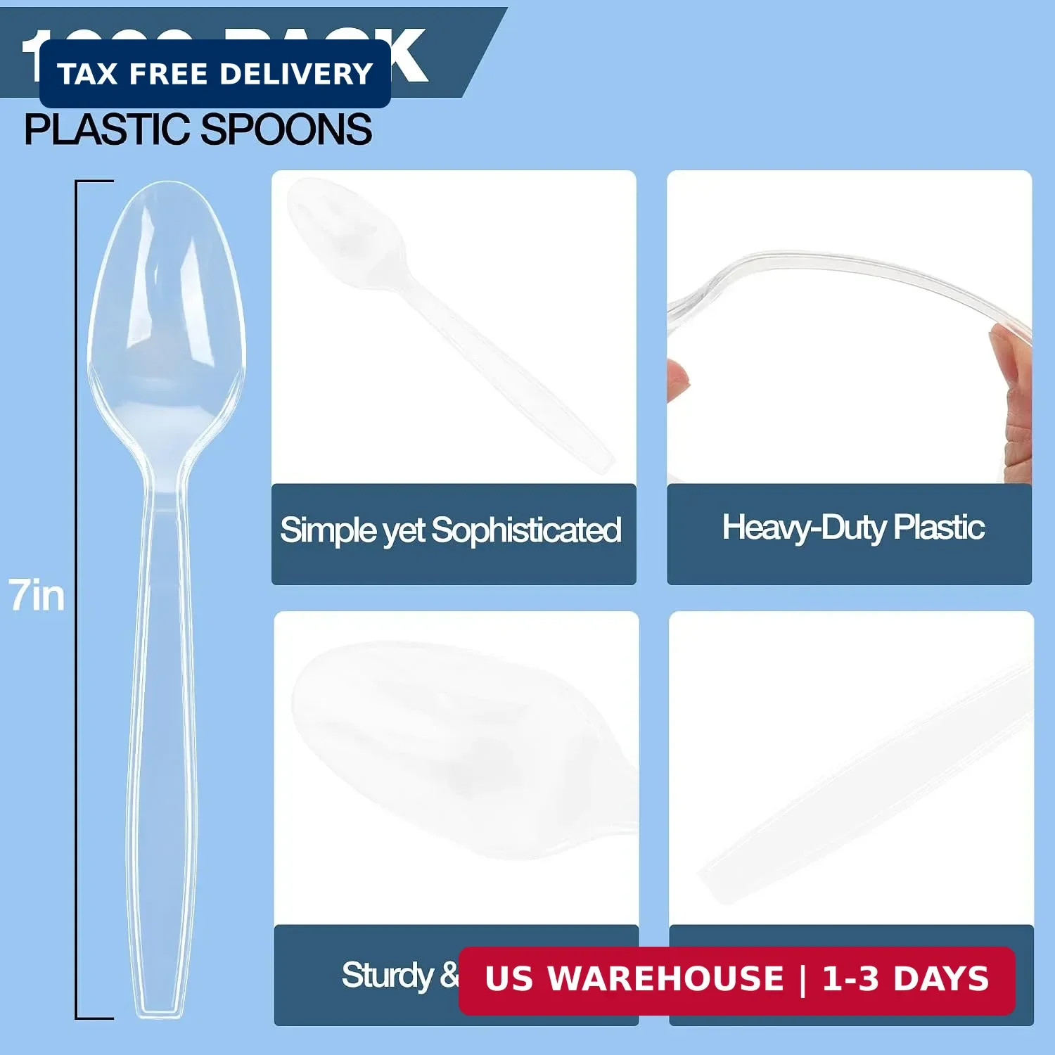 1000 Count Clear Plastic Spoons Disposable, BPA-Free, Heat Resistant, Solid and