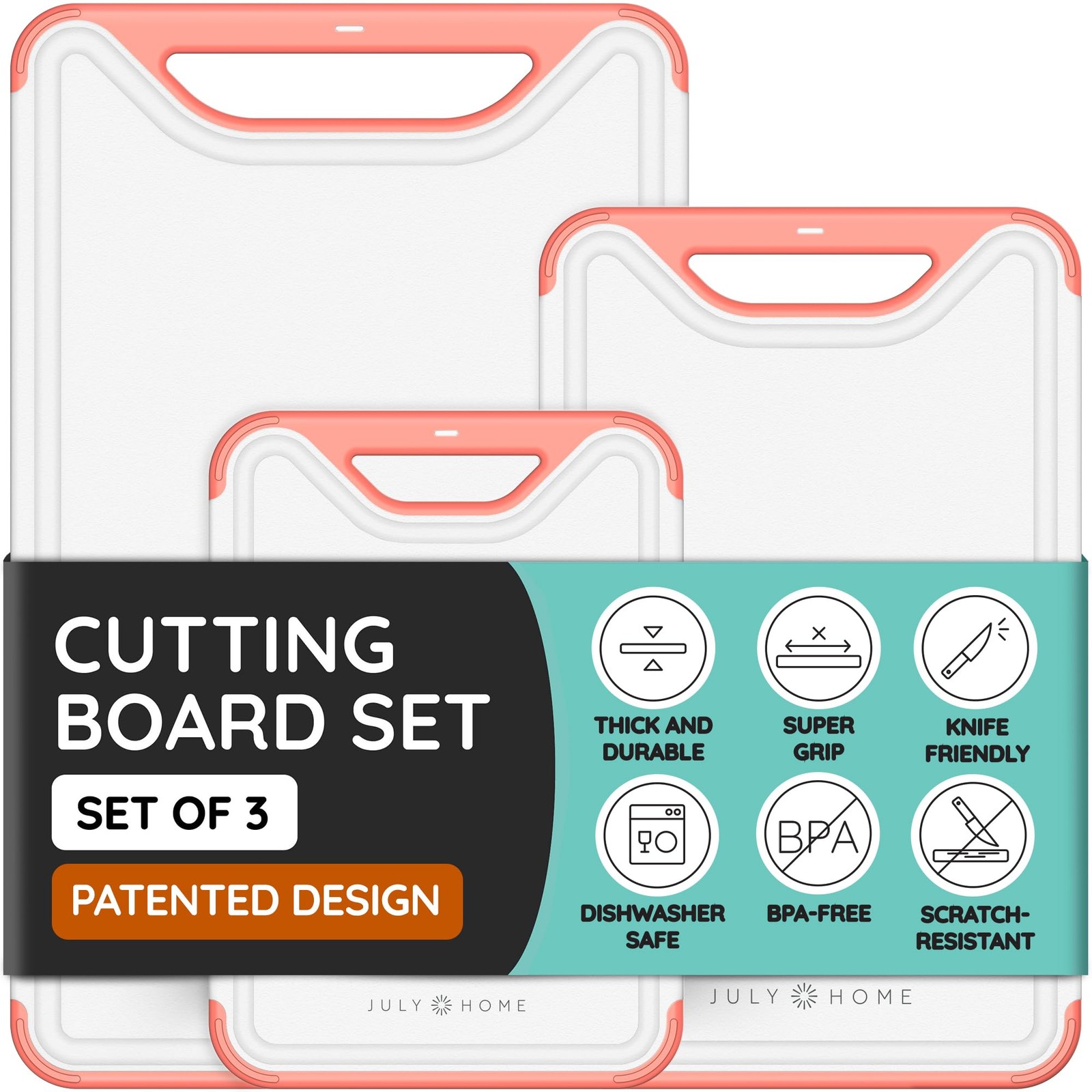 Cutting Boards for Kitchen, Plastic Cutting Board Set of 3, Dishwasher Safe Cutt