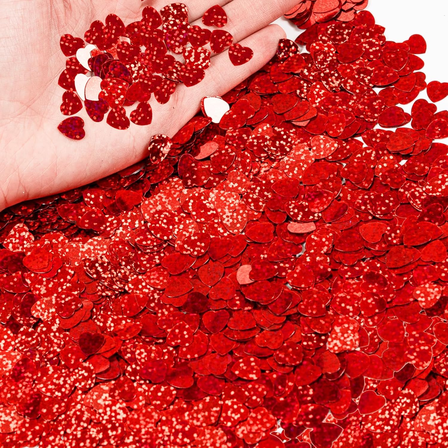 1500Pcs/50G Valentines Day Hearts Confetti Decorations,Iridescent Red Heart Tabl
