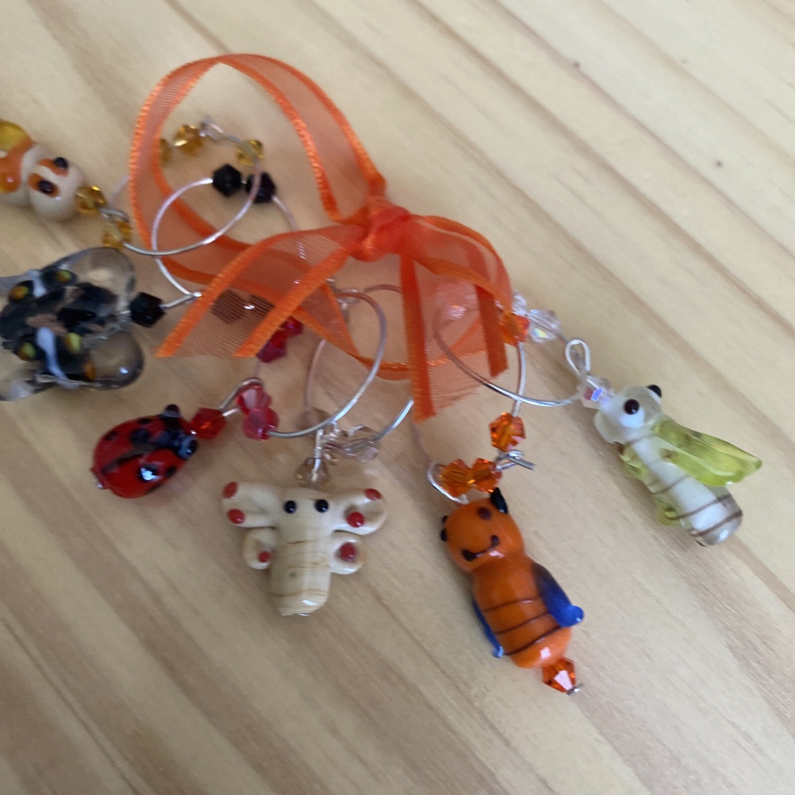 FUN BUTTERFLY LADYBUG GRASSHOPPER ETC. WINE GLASS CHARM RINGS SET OF 6