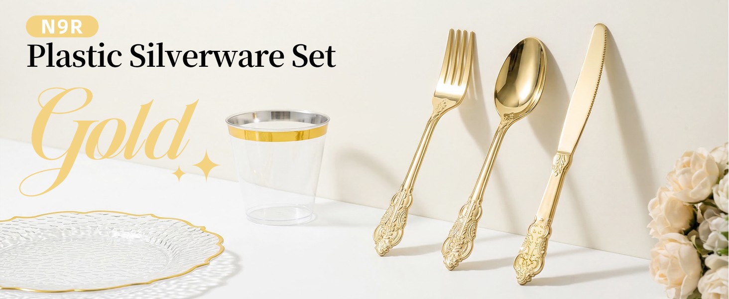 120PCS Gold Plastic Silverware, Disposable Silverware Include 40 Forks, 40