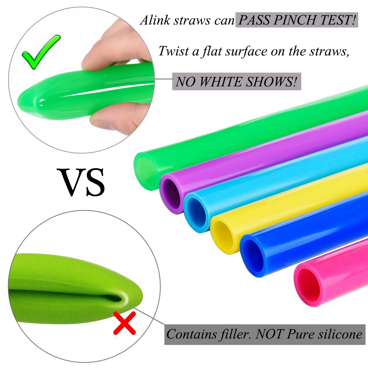ALINK Reusable Silicone Smoothie Straws, 11 mm Wide, Homochromy – Straight