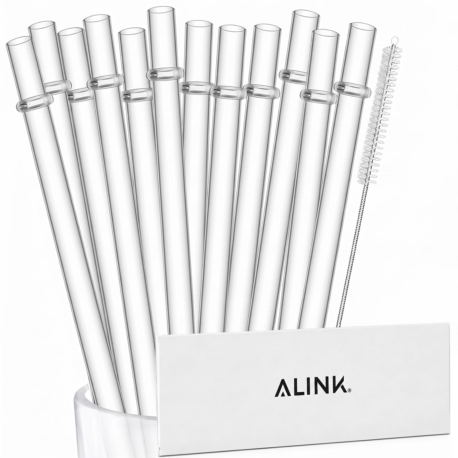 ALINK 12-Pack Reusable Clear Plastic Straws, 10.5 in x 0.3 in Replacement Tumble