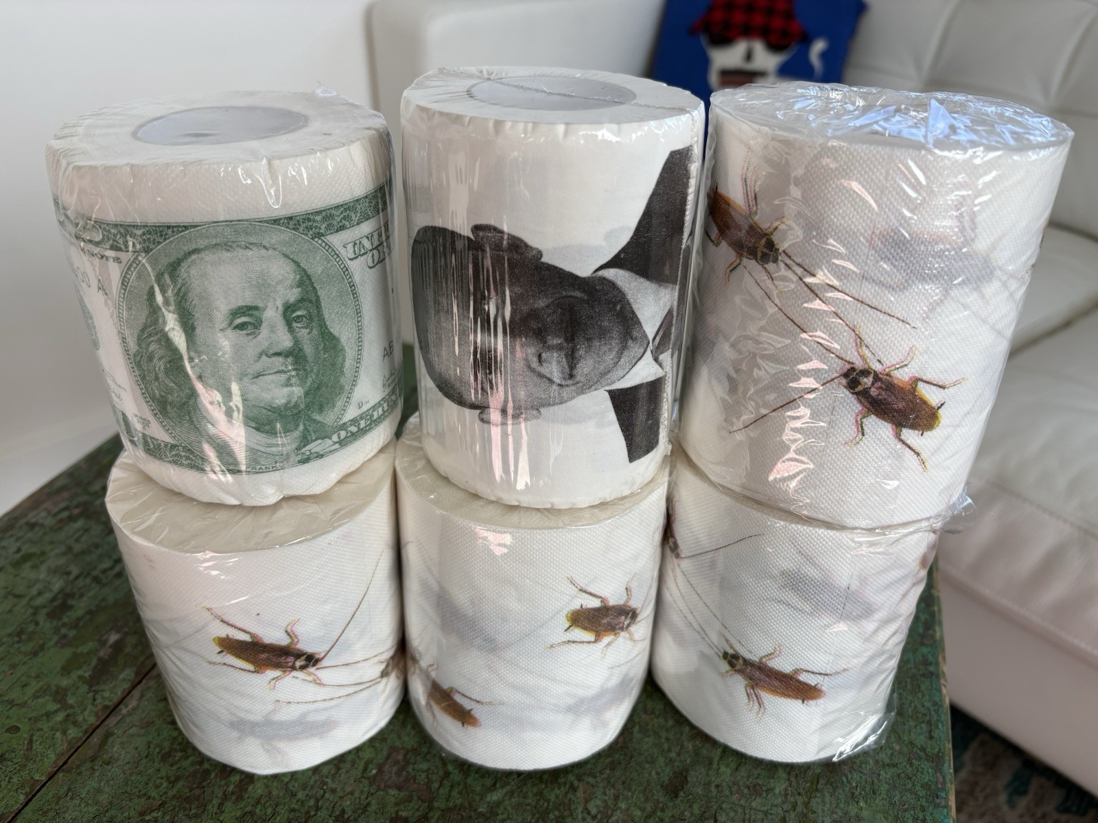 Lot 6 Cockroach Obama 100$ Bill Toilet Paper Rolls Funny Novelty Bathroom Fun