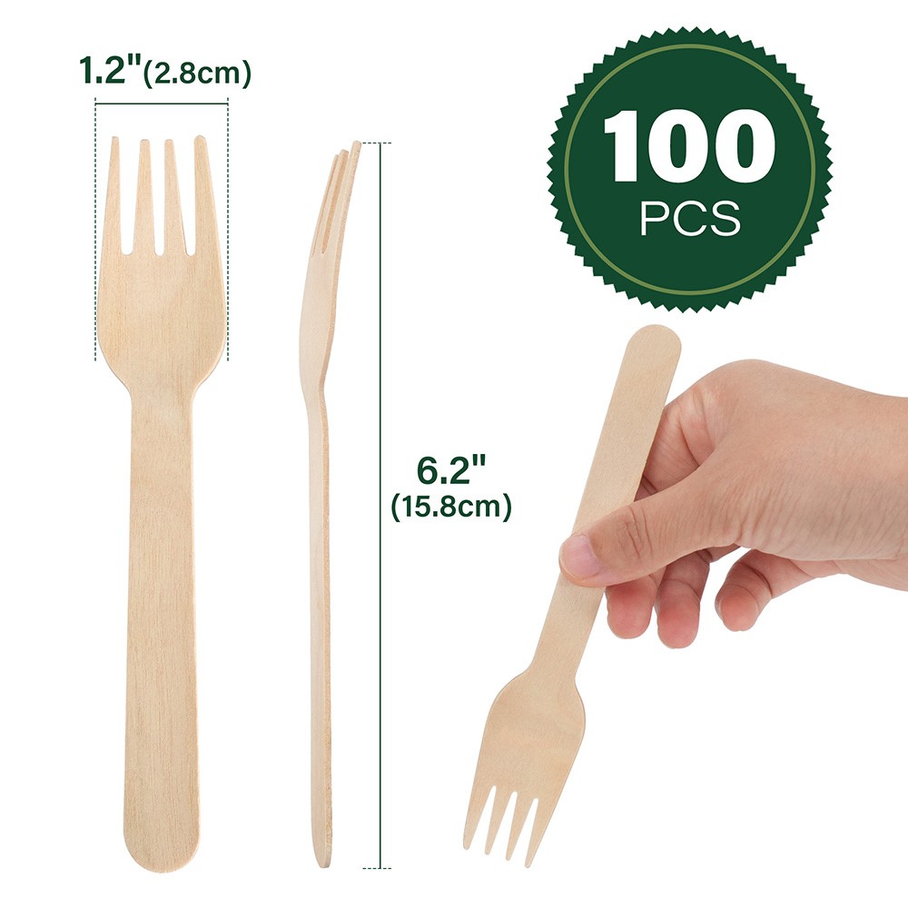 100 Pack Wooden Disposable Forks Biodegradable Wood Cutlery For Parties Catering