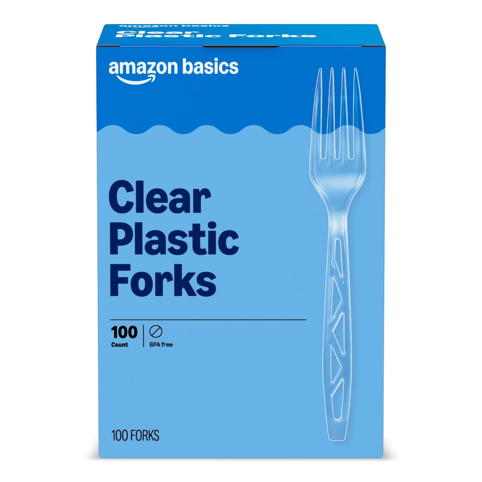 Amazon Basics Disposable Clear Plastic Forks Premium Quality 100 Count Large