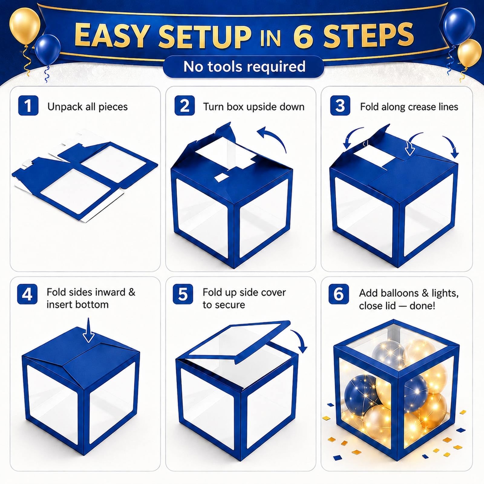 Graduation Decorations Class of 2026 Navy Blue and Gold Balloon Boxes for Hig…