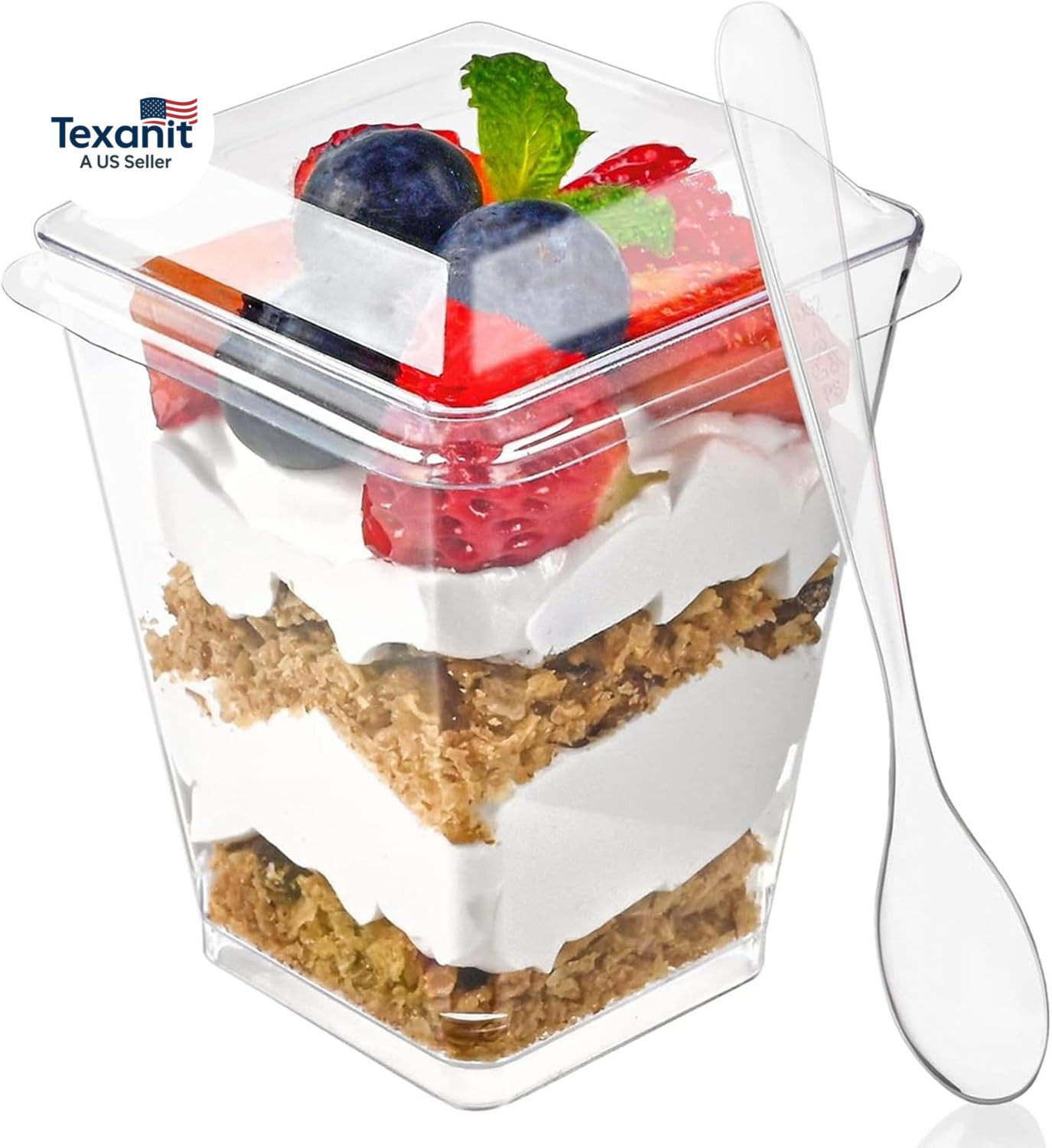 5 Oz Plastic Dessert Cups with Lids and Spoons 75 Pcs Serves 25, Banana Pudding