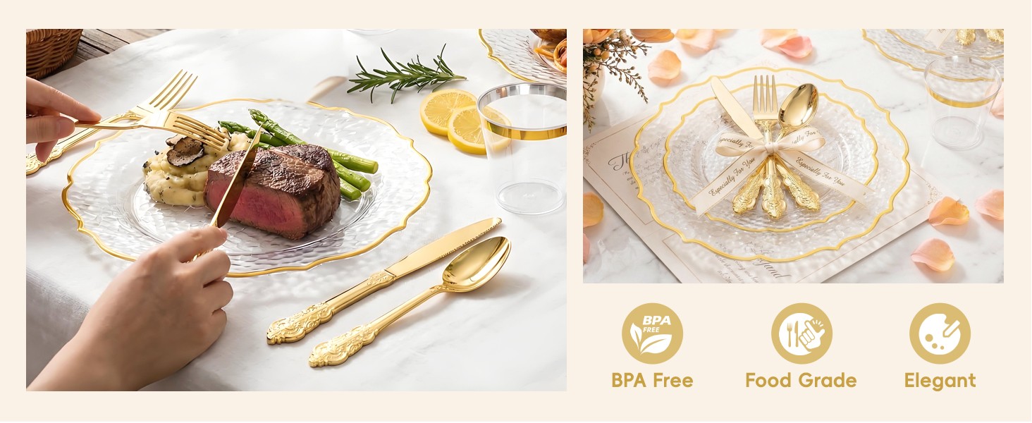 120PCS Gold Plastic Silverware, Disposable Silverware Include 40 Forks, 40